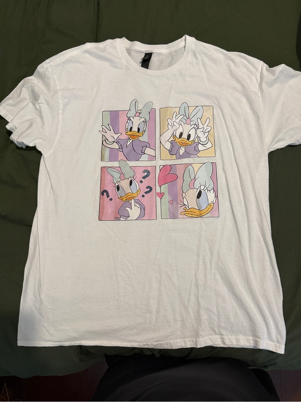 White Daisy Duck Graphic Tee - Pastel Cartoon Panels